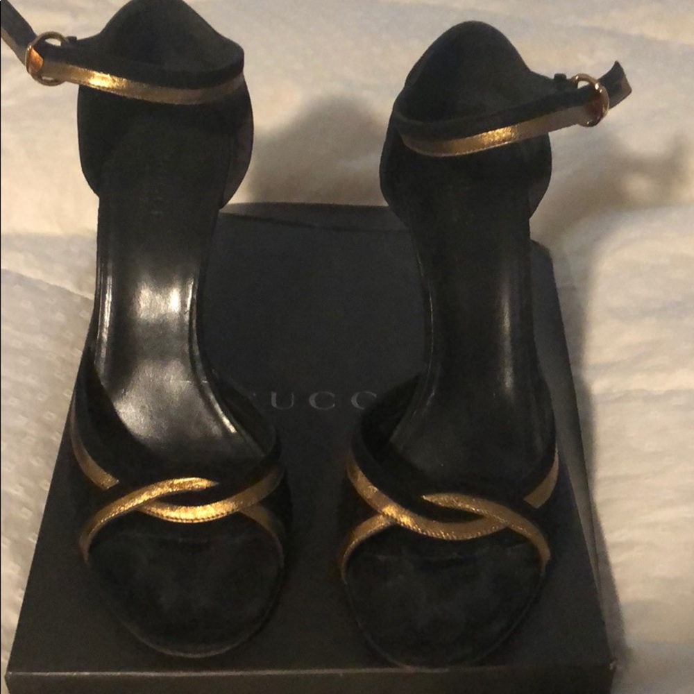 Gucci suede black strap heels.